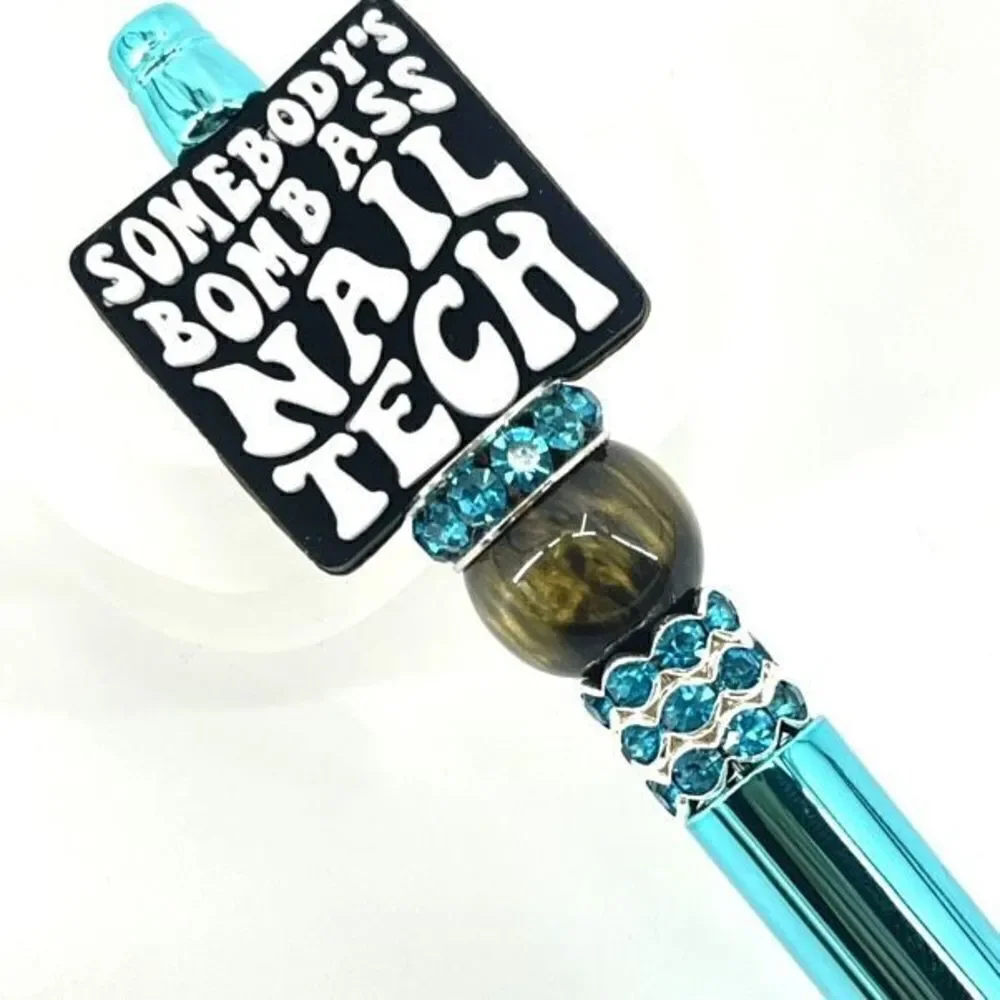Somebody’s Bomb A** Nail Tech handmade pen NEW beads rhinestone bling black whit